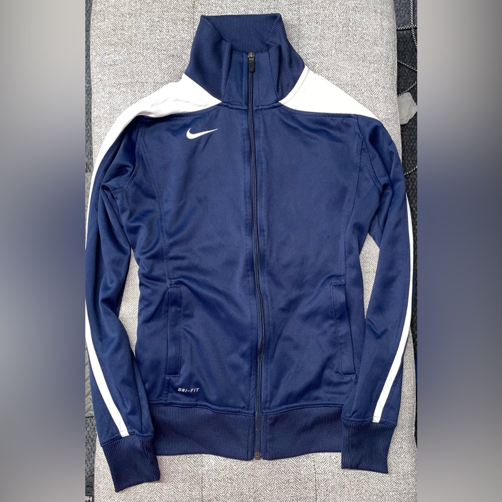 Nike White and Blue Dri-FIT track jacket